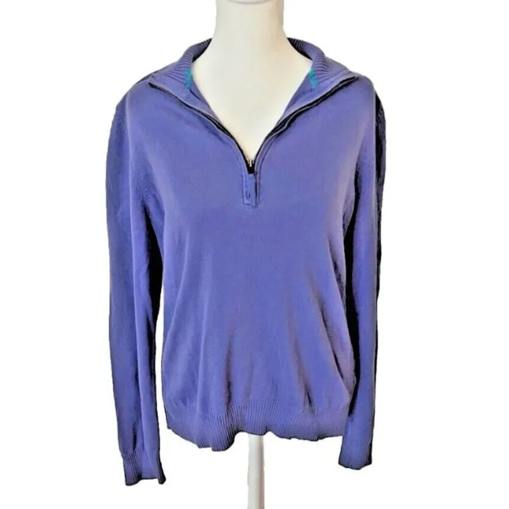 L Foxcroft Purple Pullover Collared Supima Cotton Light Weight Preppy‎ Sweater